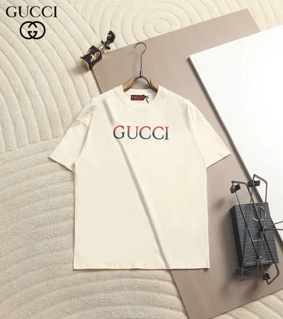 Gucci Red-Green Logo Embroidered T-Shirt