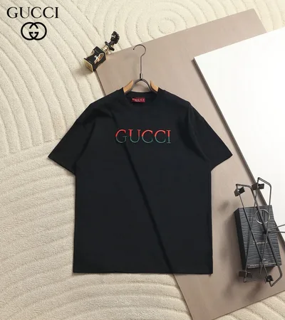 Gucci Red and Green Logo Embroidered T-Shirt