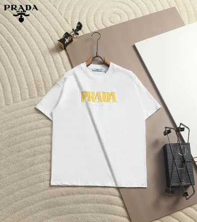Prada Yellow Embroidered Logo Cotton T-Shirt