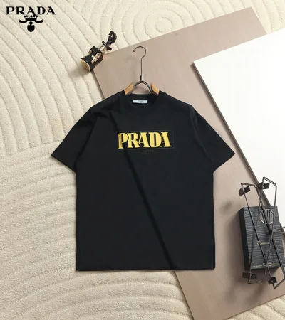 Prada Yellow Embroidered Logo Cotton T-Shirt