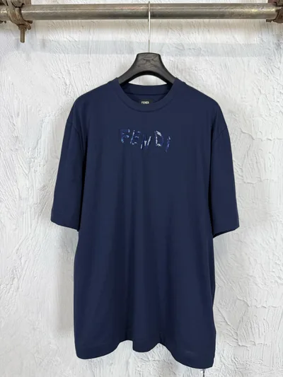 Fendi Mixed Yarn Color Embroidery Crew Neck Short Sleeve T-Shirt