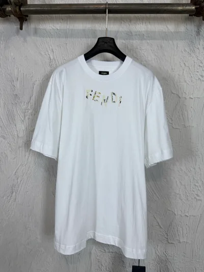 Fendi Mixed Yarn Colorful Embroidery Crew Neck Short Sleeve T-Shirt