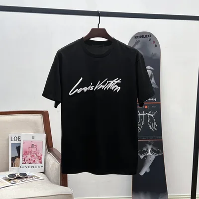 Louis Vuitton Hand-Signed Logo 3D Embroidery Short Sleeve T-Shirt