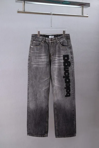 Balenciaga 2026 Gradient Washed Distressed Patch Embroidered Logo Jeans