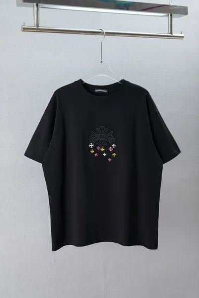 Chrome Hearts Colorful Star Cross Heavy Embroidery Washed T-Shirt