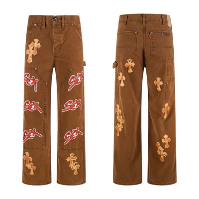 Chrome Hearts Sex Records Brown Jeans with Red Sex Embroidery