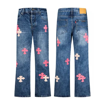 Chrome Hearts 2025 Bamboo Pink Cross Patch Denim Jeans