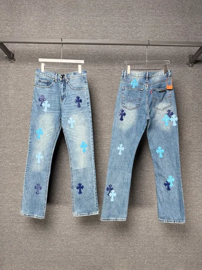 Chrome Hearts 2025 Blue Cross Patch Washed Relaxed Jeans
