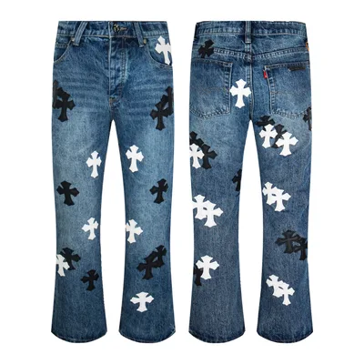 Chrome Hearts Blue Multi-Leather Denim Jeans