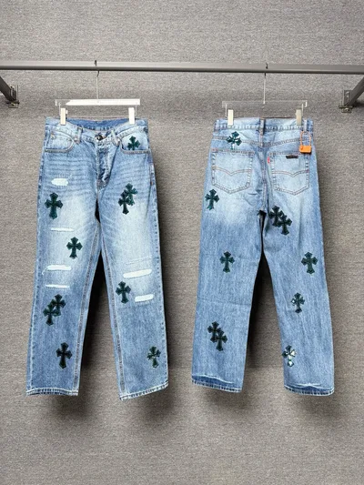 Chrome Hearts SS25 Blue Starry Sky Distressed Button Jeans