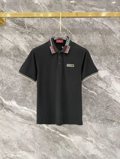 GUCCI*Burberry Fit Collar Letter Jacquard Short Sleeve