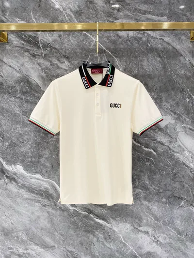 GUCCI*Burberry Fit Collar Letter Jacquard Short Sleeve