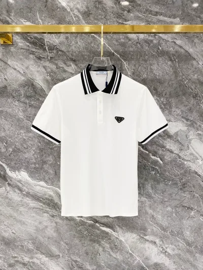 PRAD* Fitted Fit Metal Triangle Logo Jacquard Heavyweight Polo Short Sleeve