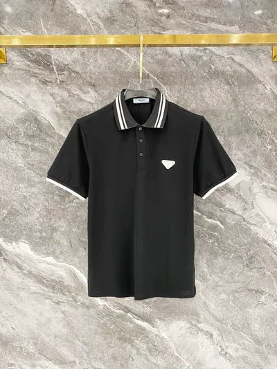 PRAD* Fitted Fit Metal Triangle Logo Jacquard Heavyweight Polo Shirt