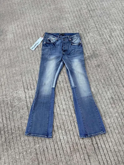 PURPLE-BRAND High-Street Patchwork Ripped High-Stretch Slim Bootcut Jeans