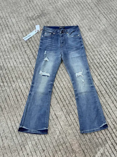 PURPLE-BRAND High-Street Patchwork Ripped High-Stretch Slim Bootcut Jeans