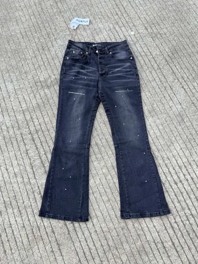 PURPLE-BRAND High-Street Patchwork Ripped High-Stretch Slim Bootcut Jeans