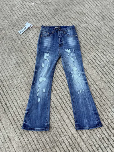PURPLE-BRAND High-Street Patchwork Ripped High-Stretch Slim Bootcut Jeans