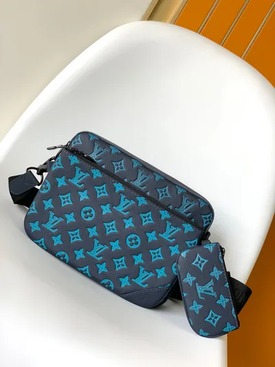 P Trio Messenger Bag in Monogram Embossed Calfskin Leather