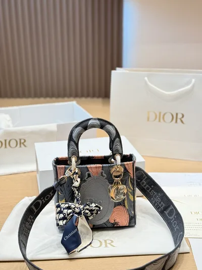 Dior Lady D-Lite Embroidered Bag with Crossbody Strap
