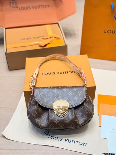 LV Black Lambskin Shoulder Bag with Classic Metal Clasp