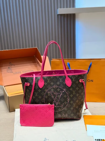 LV Neverfull Rose Red Reversible Tote Bag