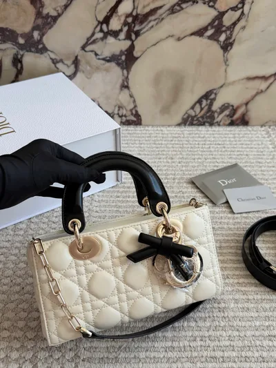 Dior Two-Tone Bow Long Wallet in Lambskin