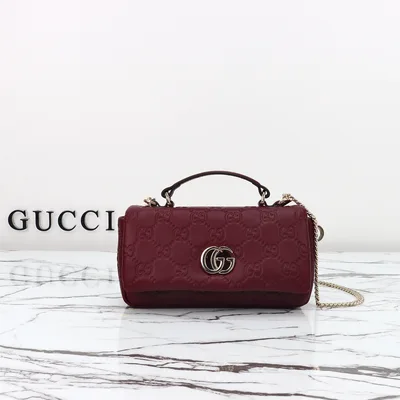 Wine Red Embossed Leather Crossbody Bag