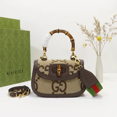 Beige Canvas & Brown Leather Bag
