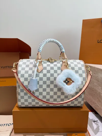 LV Speedy White Checkered with Pendant Full Set