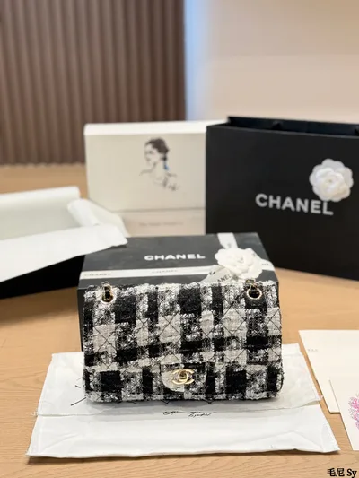 Chanel Black and White Houndstooth Mini Flap Bag