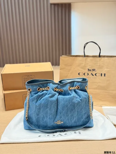COACH Blue Diamond Quilted Chain Tote Bag