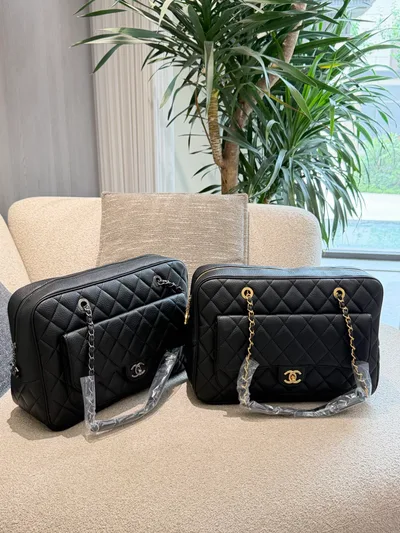 Chanel Vintage Black Gold Boston Bag