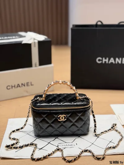 Chanel 24P Black Gold Pearl Handle Box Bag