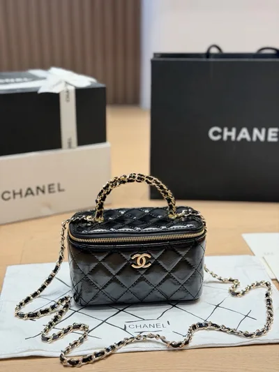 Chanel 22K Black Gold Caviar Leather Double Chain Handbag