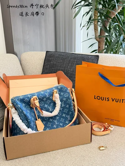 LV Denim Speedy Bag with Monogram Pattern