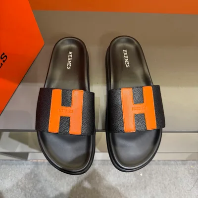 Hermes Oran colorful leather H slippers