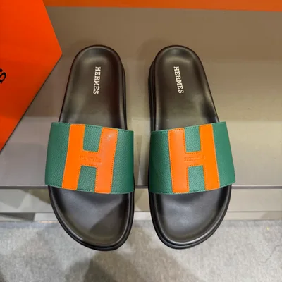 Hermes Oran colorful leather H slippers