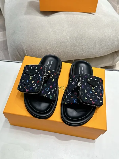 LV Couple Denim Slippers with Bag