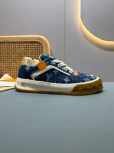Denim Blue Monogram Couple Thick Sole Casual Sneakers