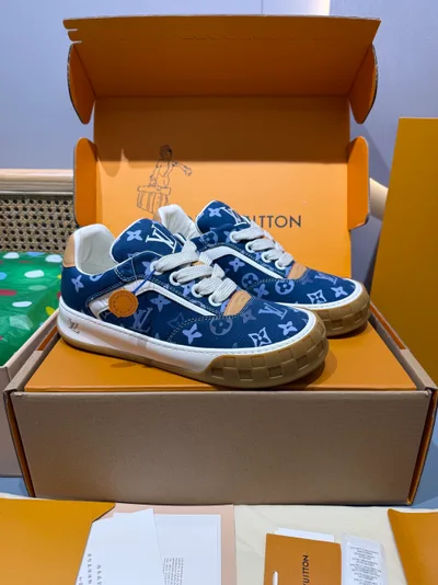 Denim Blue Monogram Couple Thick Sole Casual Sneakers