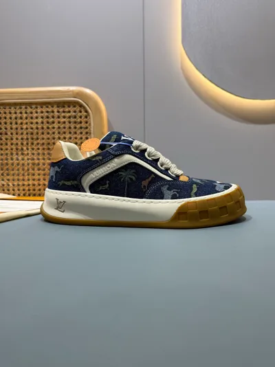 Animal Print Denim Blue Couple Thick Sole Casual Sneakers L TILTED