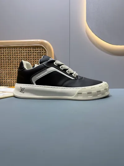 Black Leather Couple L TILTED Chunky Sneakers