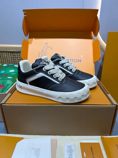 Black Leather Couple Style L TILTED Chunky Sneakers