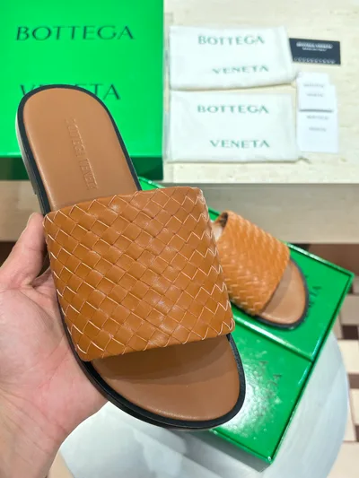 BV Men's Leather Sole Sandals with Handwoven Upper