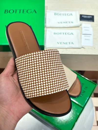 BV Men's Leather Sole Sandals with Handwoven Upper
